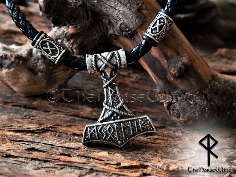Viking Mjolnir Necklace, Thor's Hammer Pendant, Personalized Viking Runes Necklace, Viking Jewelry, Strength Amulet Norse Mythology Asatru image 1