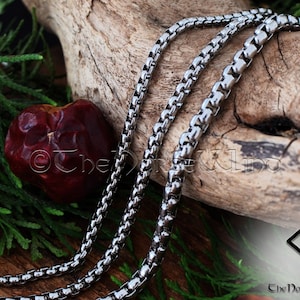 Collier chaîne carrée Viking, collier chaîne carrée en acier inoxydable pour homme et femme, chaîne à maillons creux, bijoux Viking - 3 mm/4 mm/5 mm - 18" - 28"