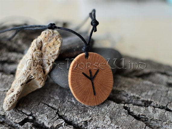 Viking Algiz Rune Symbol Wood Pendant Necklace Viking Norse 