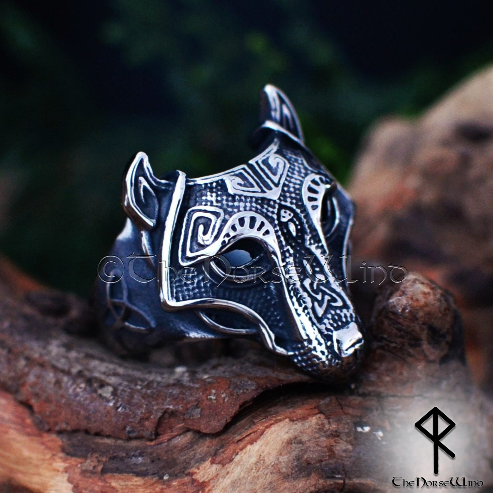 Pulsera Brazalete Vikingo Lobo Fenrir En Acero Quirurgico.