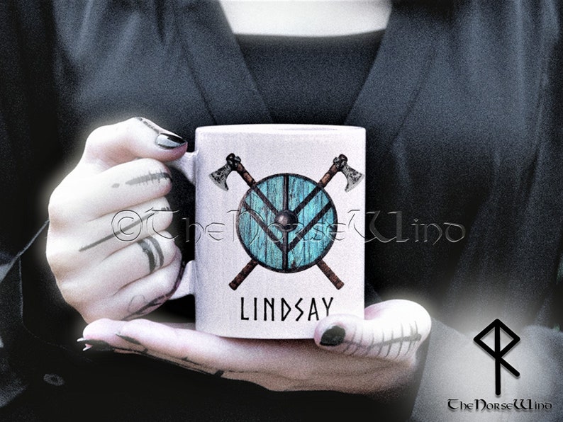 Custom Name Viking Mug, Personalized Shield Maiden Mug - Viking Women Gift, Lagertha Shield Mug, Viking Coffee Mug, Norse Mythology