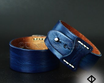 Viking Leather Bracelet, Genuine Leather Njord Wristband, Norse Sea God Njörðr Leather Cuff in Deep Blue | Norse Mythology, Viking Jewelry