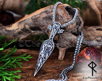 Gungnir Viking Necklace - Odin's Spear Head, Stainless Steel Arrowhead Pendant with Celtic Knots, Viking Jewelry, Norse Mythology