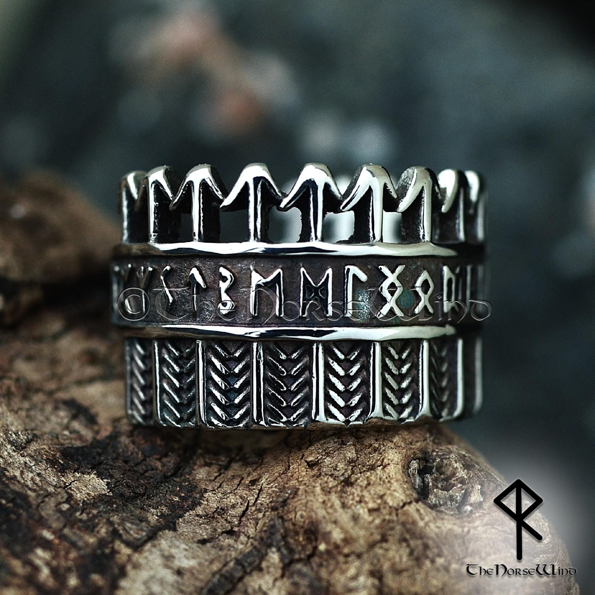 Nordic Rune Two Arrows Viking Arrows Rune Ring, Elder Futhark Arrow Crown Norse Warrior Ring ...
