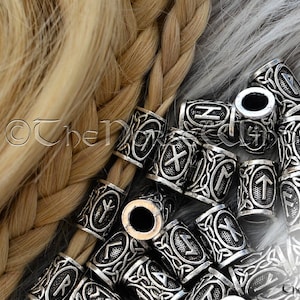 Viking Beard Beads Futhark Runes Hair Bead Dwarven Beard Ring, Asatru Celtic Jewelry Viking Jewelry Norse Dreadlock