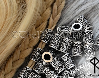 Viking Beard Beads Futhark Runes Hair Bead Dwarven Beard Ring, Asatru Celtic Jewelry Viking Jewelry Norse Dreadlock