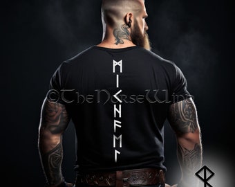 Camiseta vikinga con NOMBRE en runas Futhark, camiseta personalizada con runas nórdicas, camiseta de mitología nórdica, regalo unisex personalizado para papá vikingo, tallas S-5XL
