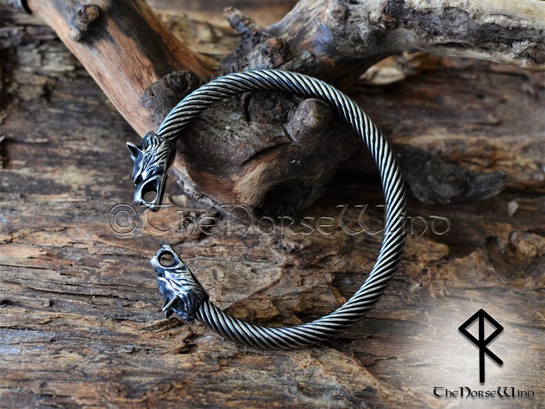 Viking Bracelet, Fenrir Wolf Head Arm Ring, Steel Viking Torque, Viking Wolf Torc, Norse Ragnar Bracelet, Norse Mythology, Viking Jewelry image 9