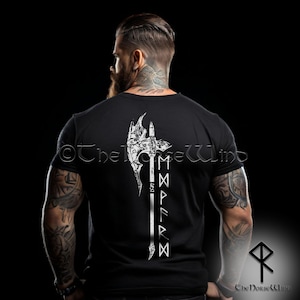Custom Viking Warriors T-Shirt Name in Runes, Personalized Futhark Runes Shirt, Viking Axe Shirt, Norse Mythology Gift, Unisex Tee, S-5XL