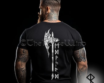Custom Viking Warriors T-Shirt Name in Runes, Personalized Futhark Runes Shirt, Viking Axe Shirt, Norse Mythology Gift, Unisex Tee, S-5XL