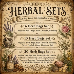 Witchcraft Herbs Starter Kit - 5/10/20 Baby Witch Apothecary Beginner Set, Wicca Magical Herbs, Wiccan Spell Set, Witchy Spiritual image 2