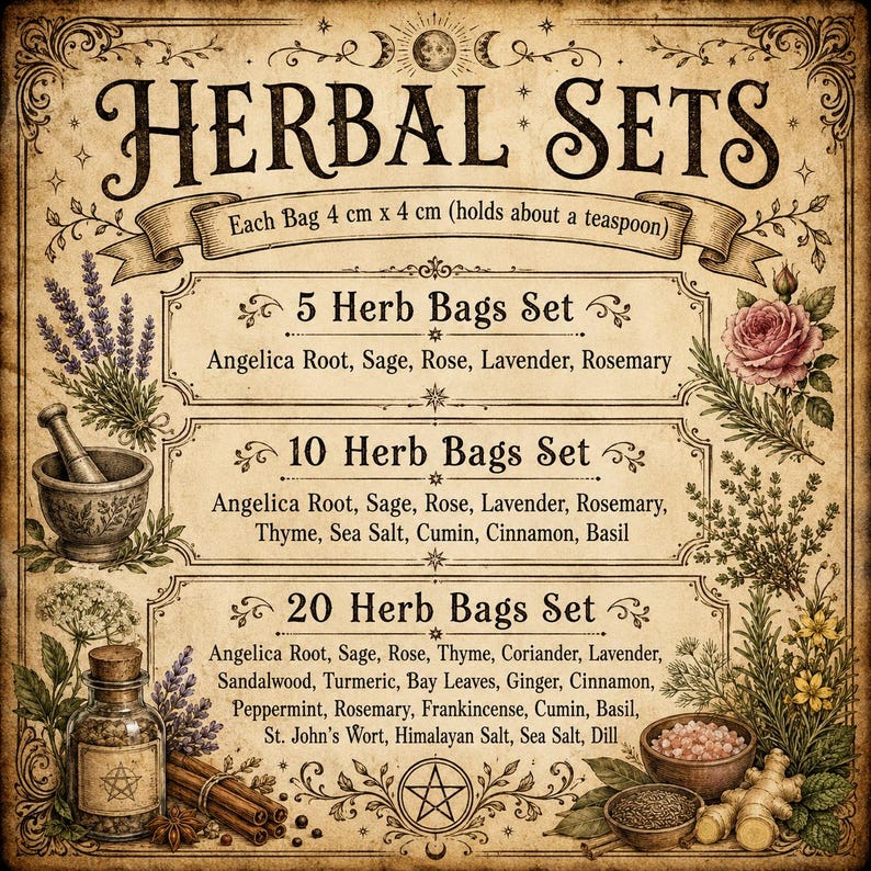Witchcraft Herbs Starter Kit - 5/10/20 Baby Witch Apothecary Beginner Set, Wicca Magical Herbs, Wiccan Spell Set, Witchy Spiritual image 2