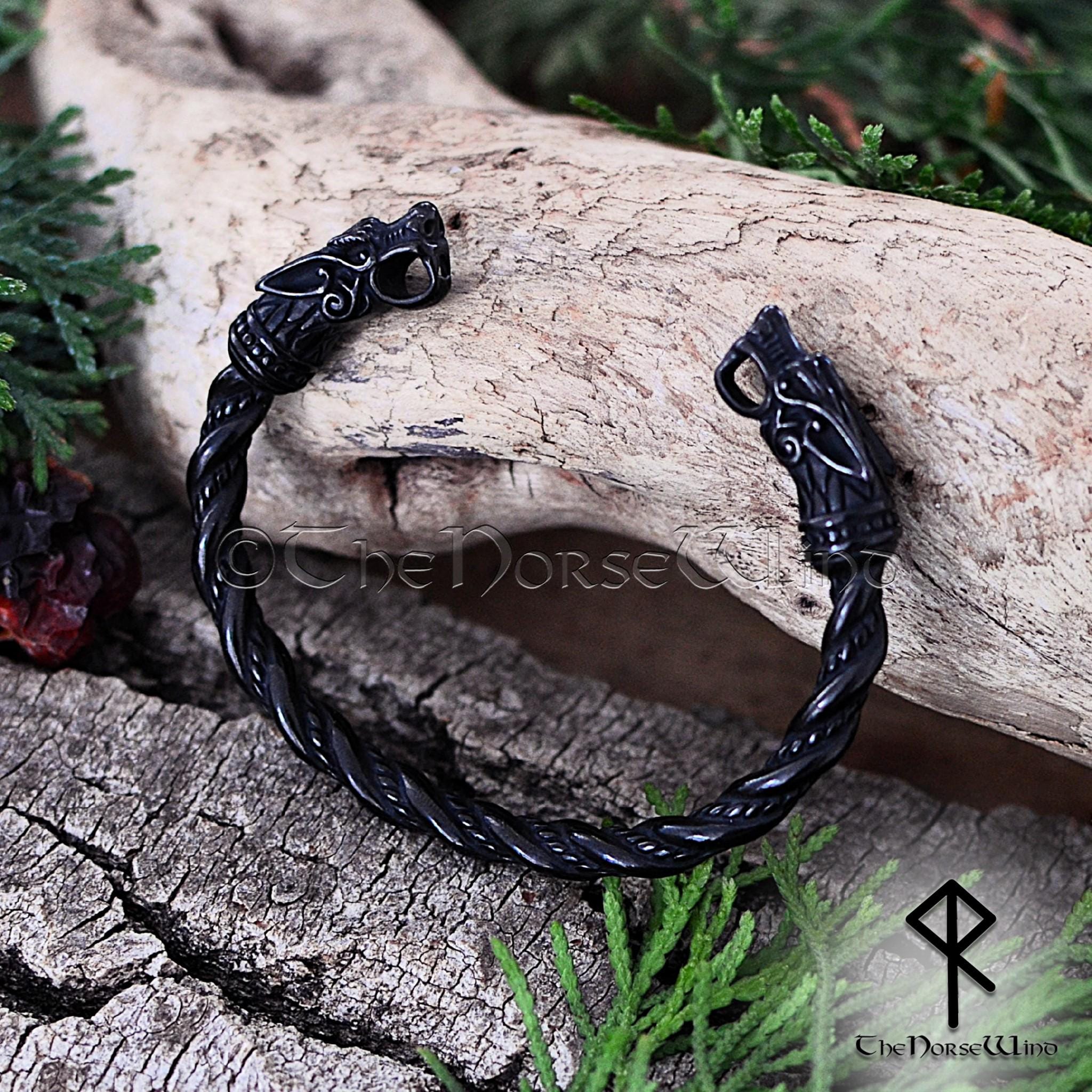 Torc Arm Rings Viking Bracelet, Black Wolf Head Torque - Stainless Steel Viking Arm ...