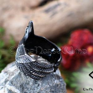 Viking Raven Ring, Flying Raven Black Steel Ring, Odin's Ravens Hugin and Munin Ring, Norse Mythology Viking Ring, Viking Jewelry