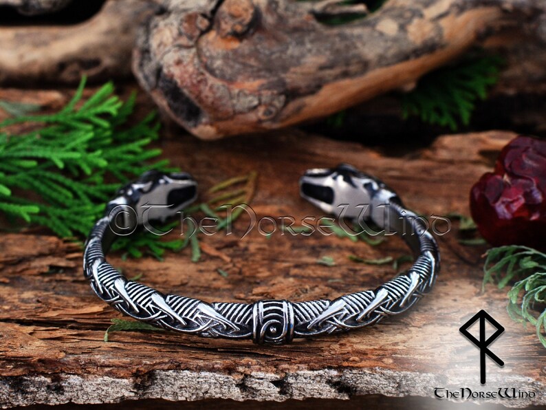 Torc Arm Rings Viking Dragon Bracelet | Solid Men's Viking Arm Ring Nidhogg Dragon ...