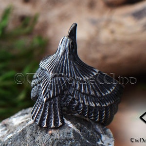 Viking Raven Ring, Flying Raven Black Steel Ring, Odin's Ravens Hugin and Munin Ring, Norse Mythology Viking Ring, Viking Jewelry image 2