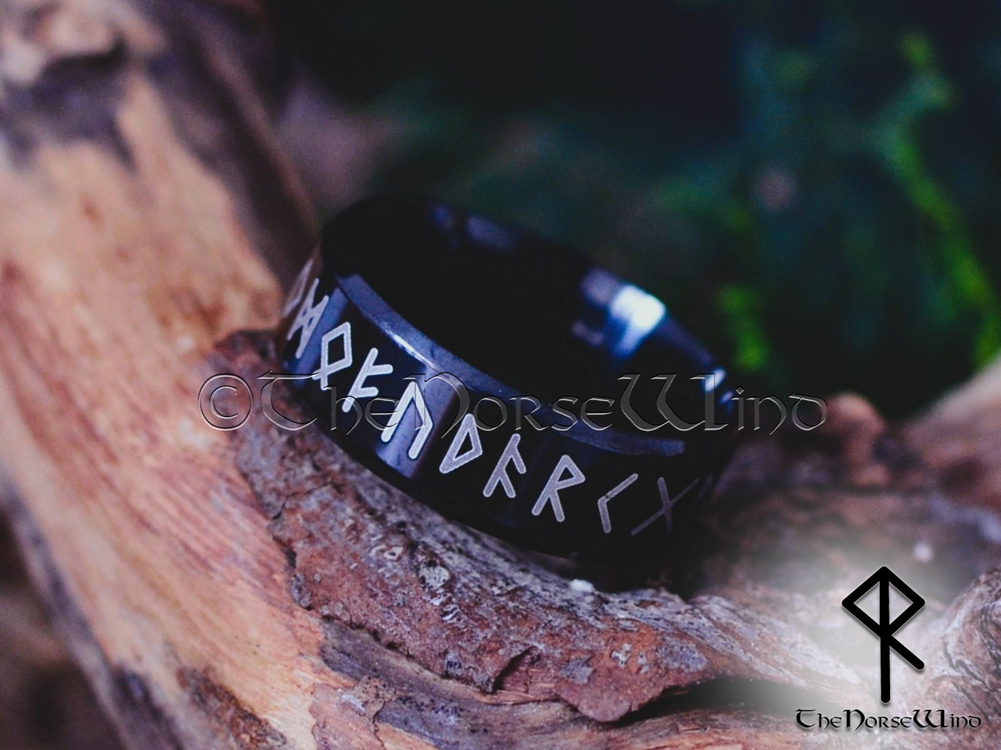 Viking Runes Ring, Norse Runes Circle Ring, Black Stainless Steel Ring ...