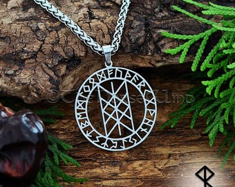 Web of Wyrd Necklace, Viking Runes Pendant, Skuld’s Net Norse Amulet of Fate, Nordic Warriors Pendant, Stainless Steel Norse Mythology Gift