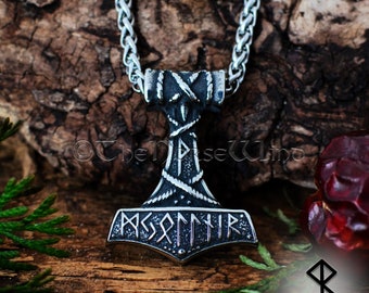 Viking Mjolnir-hanger, Thors hamer-ketting met Noorse runen, Viking-sieraden heren, sterkte-amulet Noorse mythologie Asatru