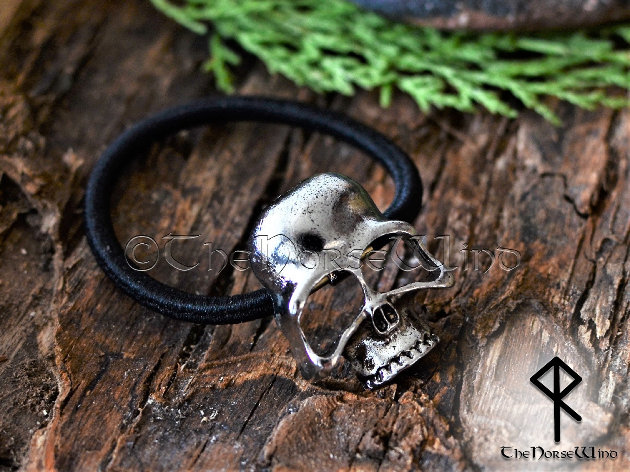 Viking Skull Hair Band, Human Skull Hair Tie in Black or Silver