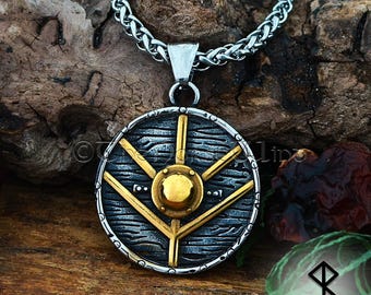 Norse Shieldmaiden Necklace, Viking Shield Pendant, Warriors Necklace - Stainless Steel & 14K Gold Viking jewelry, Norse Mythology