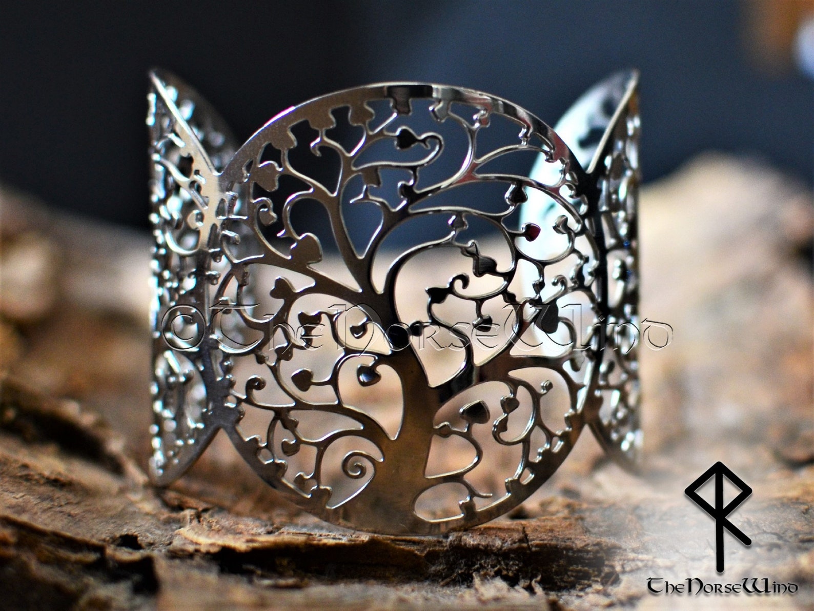Tree Of Life Cuff Bracelet - Yggdrasil Celtic Knot Bangle, Stainless Steel & Magnetic - View #12