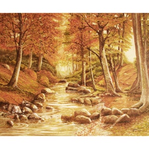 Olieverfschilderij van een herfstlandschap, spectaculair schilderij voor in de woonkamer om het huis te versieren en een vleugje natuur aan uw huis te geven