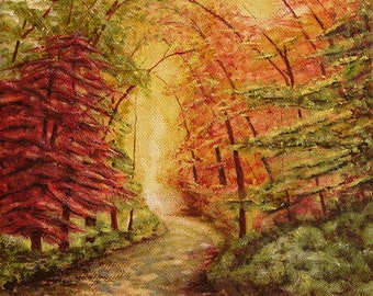 Autumn landscape painting, this is an oil painting on forest canvas for interior decoration, original and unique painting