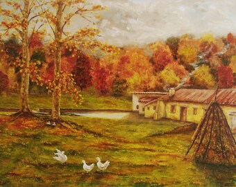 Original artwork, this oil painting makes people feel very comfortable and free, nature oil painting, autumn