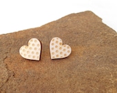 Valentines Hearts Earrings on Birch Wood - Wooden jewelry - Post Earrings -Silver 925 Stud Earring - Valentines Day Gift - Wooden earrings
