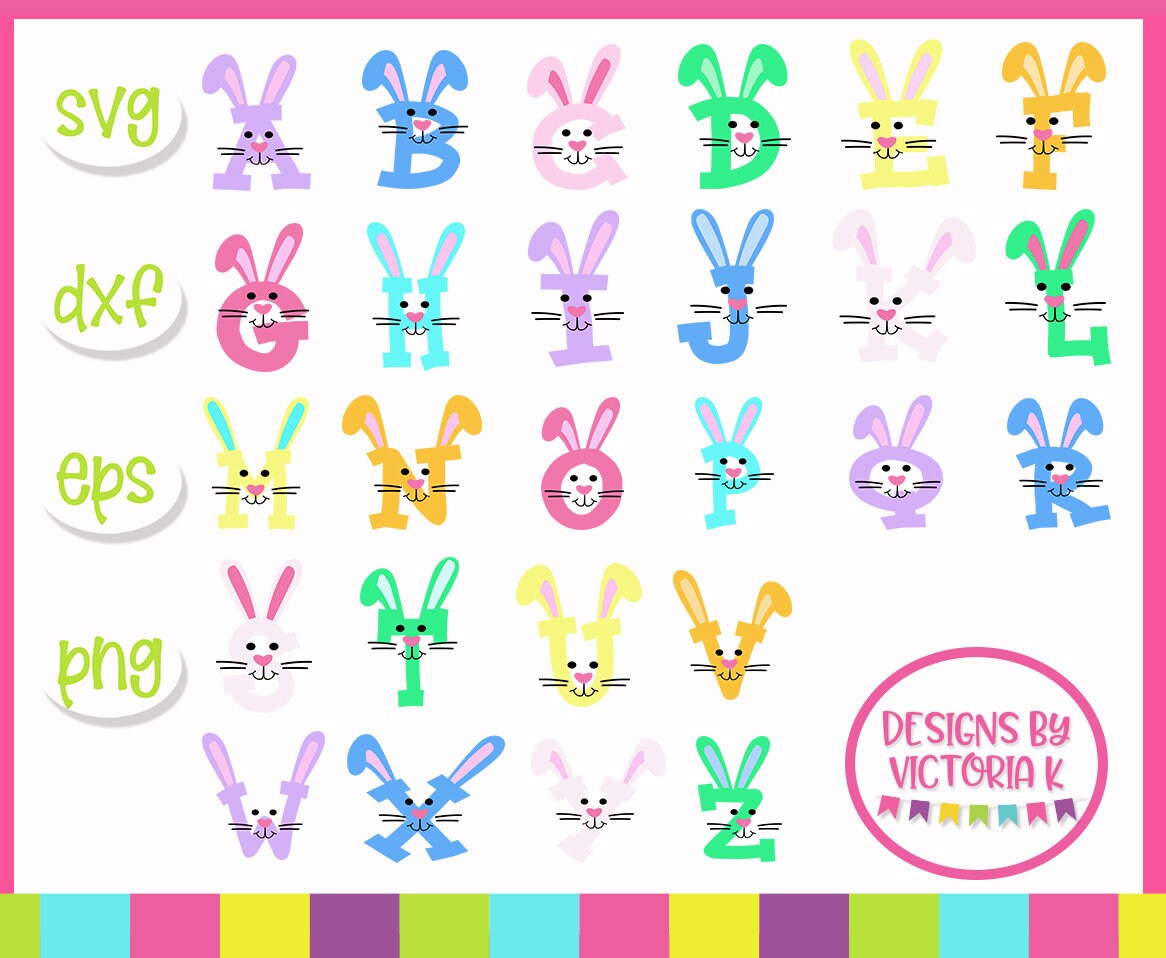 26 Bunny Alphabet SVG Easter Rabbit Designs SVG DXF Files Etsy