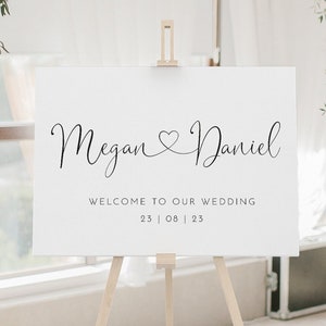 Personalised Wedding Welcome Sign - Heart Names - Minimalist Simple Design - Digital or Printed Copy - A1, A2, A3 or A4