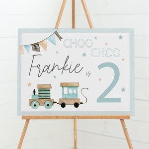 Choo Choo Look Who's 2 - Personalised Train Birthday Welcome Sign Age 2 - 2nd Birthday - Digital or Printed Copy - A1, A2, A3 or A4