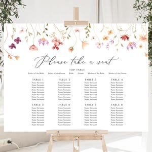 Spring Wildflower Floral Seating Plan Wedding Sign - Table Plan - Seating Map - Digital or Printed Copy - A1, A2 or A3