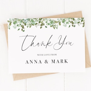 Cartões de agradecimento de casamento de eucalipto com vegetação elegante - com envelopes