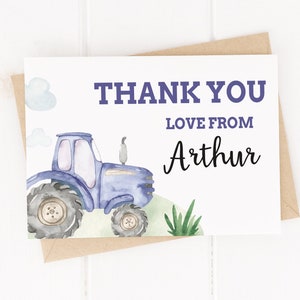 Cartes de remerciement d'anniversaire personnalisées Tracteur bleu - Avec enveloppes