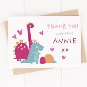 STOMP CHOMP ROAR - Roze dinosaurus gepersonaliseerde verjaardagsbedankkaarten - met enveloppen