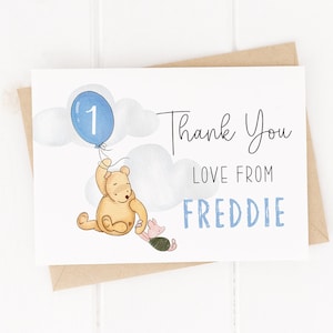Blue Balloon Classic Winnie de Poeh - Gepersonaliseerde verjaardagsbedankkaarten - met enveloppen
