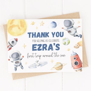 Primeira viagem ao redor do sol - Cartões de agradecimento de aniversário personalizados no espaço - Astronauta, Nave espacial - Com envelopes - 1º aniversário