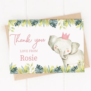 Aquarel Roze Jungle Safari Gepersonaliseerde Verjaardag Bedankkaarten - Met Enveloppen
