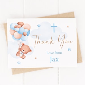 Cartes de remerciement personnalisées ours bleu avec ballons – baptême, baptême, anniversaire, communion, invitations au jour du baptême – avec enveloppes