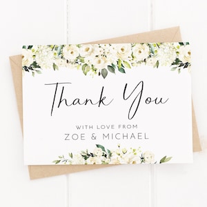 Cartões de agradecimento de casamento rosa branca - com envelopes