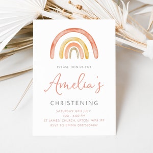 Personalised Rainbow Christening, Baptism, Communion, Naming Day Invitations - With Envelopes