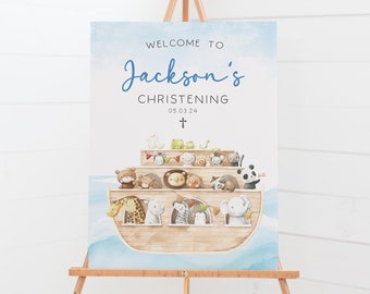 Personalised Christening Welcome Sign - Noah's Ark - Communion, Baptism, Naming Day - A1, A2, A3 or A4 - Digital or Printed Copy