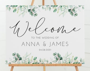 Personalised Eucalyptus Wedding Welcome Sign - Minimalist Simple Design - Digital or Printed Copy - A1, A2, A3 or A4