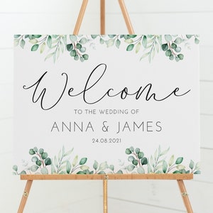 Personalised Eucalyptus Wedding Welcome Sign - Minimalist Simple Design - Digital or Printed Copy - A1, A2, A3 or A4