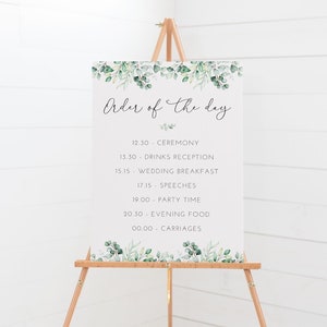 Personalised Eucalyptus Wedding Order of the Day Sign - Minimalist Simple Design - Digital or Printed Copy - A1, A2, A3 or A4