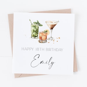 Biglietto di auguri di compleanno personalizzato con cocktail - qualsiasi età, 18°, 21°, 30°, 40°, 50°, 60°, ecc.