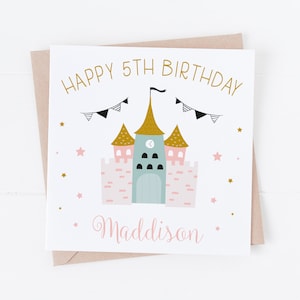 Personalisierte Princess Castle alles Gute zum Geburtstagkarte - Personalisieren Sie mit jedem Text - Tochter, Enkelin, Nichte BC14