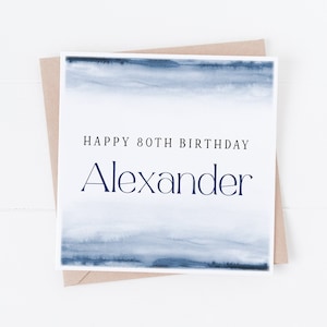 Navy Aquarell - Alles Gute zum Geburtstag Karte - Personalisieren Sie mit jedem Text - 16., 18., 21., 30., 40., 50., 60., 70., 80., 90